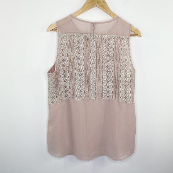 Greylin Pink Cream Lace Detail Sleeveless Tank Blouse Womens Size Large L - Picture 2 of 6